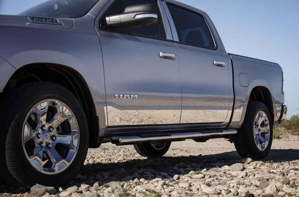 RAM 1500 Crew Cab 6 Ft 4 inch Bed  Chrome Rocker Panels - 6 1/2 inches tall, 12 pc set